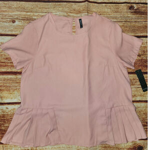 Massini Womens Top XLarge Pink Pleated Hem Short Sleeve Blouse‎ Casual